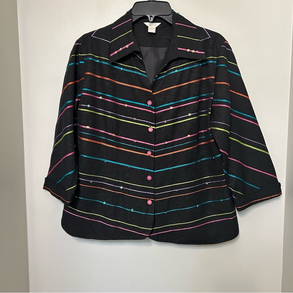 Christopher & Banks Women's M Black Sequin‎  Jacket Blazer Button Casual Career